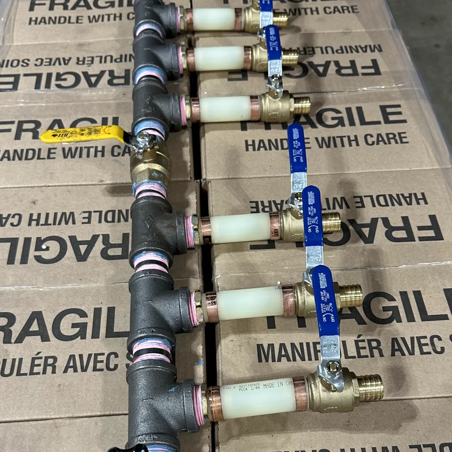 Zone manifold with blue ball valves on each branch